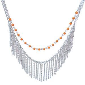 Paparazzi Fierce in Fringe Necklace Dangle Drop Earrings Set Silver Orange New